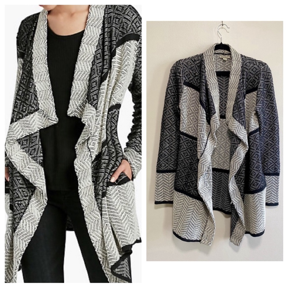 Lucky Brand Black Grey Open Front Long Cardigan Size Small